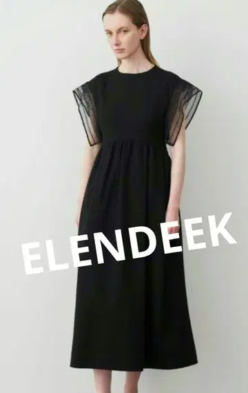 ELENDEEK 레이스 슬리브 저지 원피스 (블랙) 01