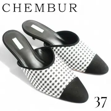 CHEMBUR 첸버 깅엄 체크 뮬 샌들 힐 37
