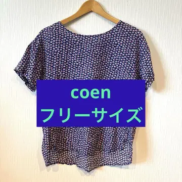 여성용 coen 네이비, 레드, 화이트 꽃무늬 반팔 상의