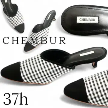 CHEMBUR 첸버 깅엄 체크 뮬 샌들 힐 37h