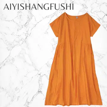 AIYISHANGFUSHI 포인트 컬러 퐁당 반팔 플레어 롱 원피스
