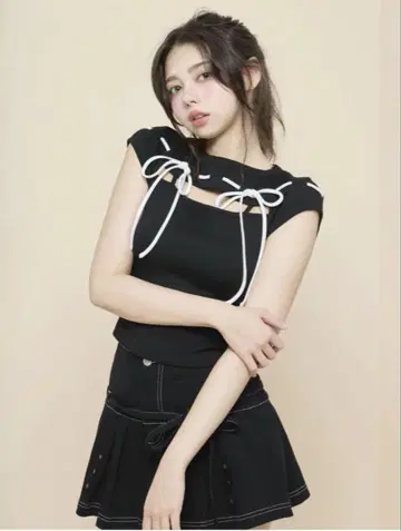 당일 발송 블랙 Gigi ribbon tops andmary