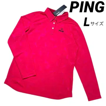 [새상품] PING 긴팔 피케 셔츠 핑크 L 여성용 골프 올 패턴