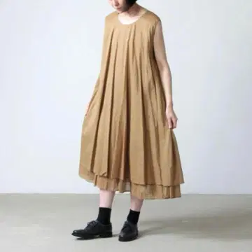 미즈이로 인드 Mizuiroind 더블 헴 롱 원피스 베이지