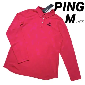[새 상품] PING 긴팔 피케 셔츠 핑크 M 여성용 골프 올 패턴