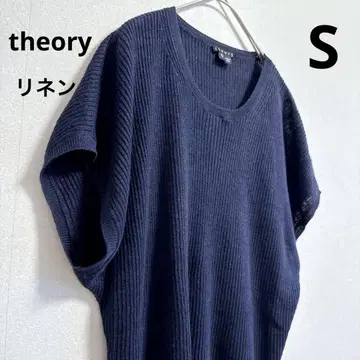 theory 띠어리 린넨 100% 네이비 프렌치 슬리브 니트 S