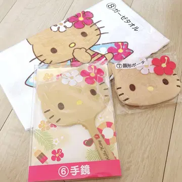 헬로키티 일광화상 제일복권 당첨 복권 손거울 거즈 타월 얼굴 모양 파우치