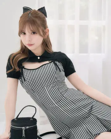 미셸 마카롱 숏 볼레로 앙상블 깅엄 원피스 프리 사이즈