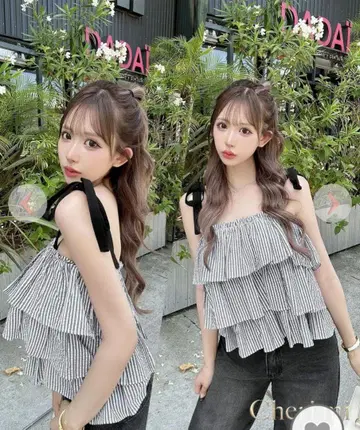 셰리미 cheri mi 스트라이프 티어드 상의