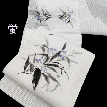 여름 오비 명주 나고야 오비 반딧불 보라색 꽃 화이트 #257