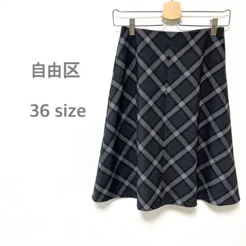 미품 자유구 플레어 스커트 무릎 기장 체크 그레이 고급 1점 36