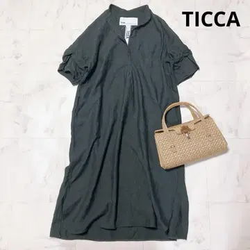 TICCA 24ss 린넨 트위스트 슬리브 원피스 그린 린넨 노카라