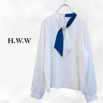 [ HWW ] 블라우스/티셔츠 [ F ] 화이트 흰색 블루 큰 리본 긴팔