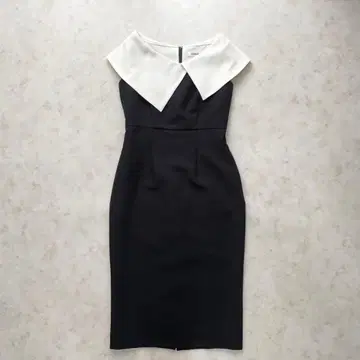 레어 새상품급 XL JENNE 클래식 타이트 원피스 바이컬러 빅 카라