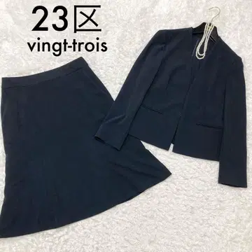 새상품급 23구 노카라 스커트 수트 셋업 다크 네이비 38