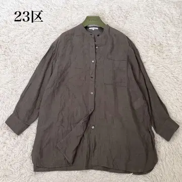 새상품급 23KU 린넨 셔츠 긴팔 카키 44 빅사이즈 세탁가능