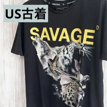 [ CRIMINAL DAMAGE ] 티셔츠 SAVAGE 애니멀 무늬 블랙