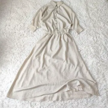CADUNE 카듀네 세미 플레어 원피스 베이지 마 혼방 38 맥시 기장