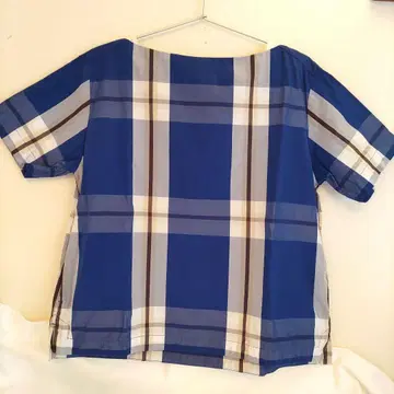 BEAMS BOY 파란색과 흰색 체크 무늬 반팔 상의