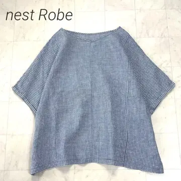 nest Robe 새상품급 린넨 돌먼 슬리브 체크 블라우스 2way