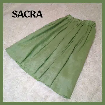 SACRA 린넨 100% 개더 스커트 그린 일본제 깔끔한 색감 스커트