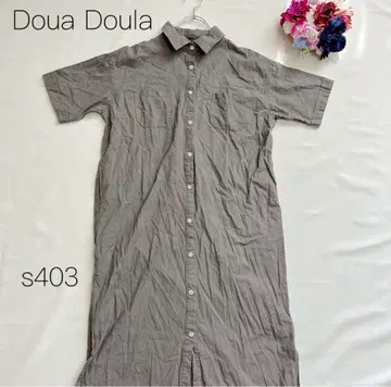 Doula Doula 면 반팔 셔츠 원피스 롱 슬릿 그레이 사라사라