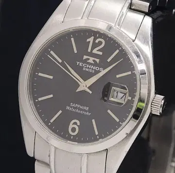 TECHNOS 스테인리스 스틸 블랙 다이얼 시계
