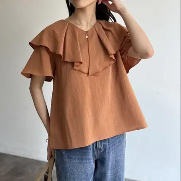 Chez toi 셰투아 넥 프릴 블라우스 오렌지