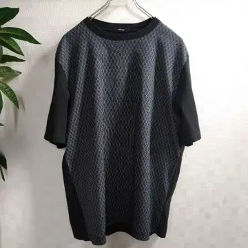 띠어리 남성용 기하학 패턴 일본풍 패턴 반팔 T셔츠 L 블랙 그레이