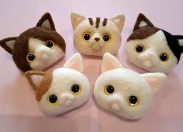 핸드메이드 양모 펠트 브로치 고양이 5마리 세트