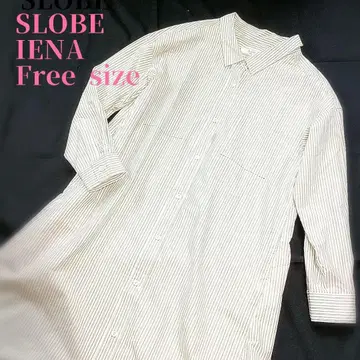 슬로브 이에나 스트라이프 패턴 긴팔 롱 셔츠 원피스
