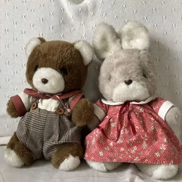 쇼와 레트로 곰과 토끼 봉제 인형 세트