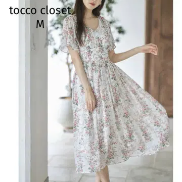 [tocco closet] 뒤 리본 포함 허리 셔링 원피스