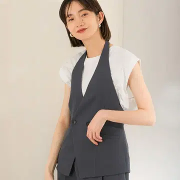 그레이 더블 버튼 V넥 베스트 미사용 택 포함