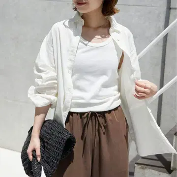 SLOBEIENA 린넨 셔츠 면마 레귤러 셔츠 화이트 프리