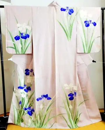 순수 실크 아름다운 창포 레트로 기모노, 마치 일본화 수제 유젠