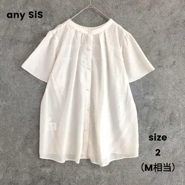 any SiS 애니시스 반팔 블라우스 펄 버튼 비침 턱 화이트 M