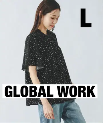 [새상품] 글로벌 워크 산뜻한 릴랙스 파이핑 반팔 블라우스 블랙 [L]