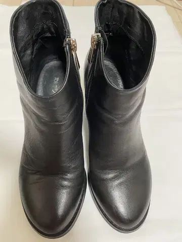블랙 가죽 사이드 고어 부츠 힐 8cm