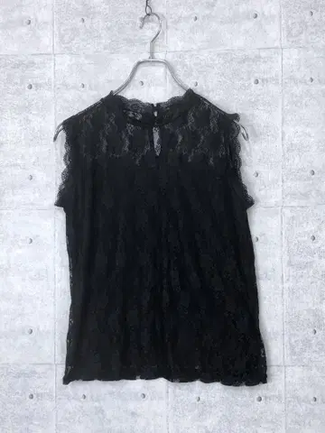 클래식 걸리시 코케트 구제 시어 레이스 슬리브리스 상의