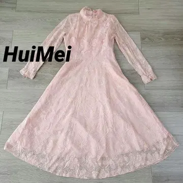 HuiMei 사이즈 M 핑크 전체 레이스 롱 맥시 드레스