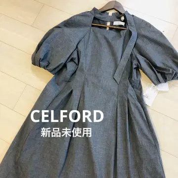 택 포함 새상품! CELFORD 컷아웃 셔츠 원피스 퍼프 슬리브 38