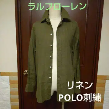 랄프 로렌 셔츠 린넨 100 카키 올리브색 소매 POLO 자수
