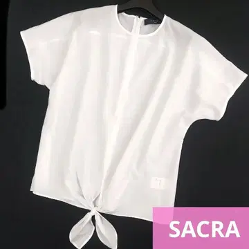 [ SACRA ] 블라우스 반팔 화이트 풀오버 일본제 사쿠라