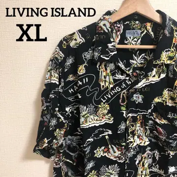 LIVING ISLAND 알로하 셔츠 블랙 LL 사이즈 남성용