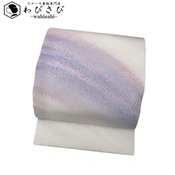 나고야 오비 시오제 아름다운 염색 무늬 화이트 톤의 보라색 O-5292