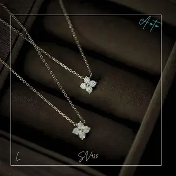 199NL [꽃 모티브] 다이아 목걸이 클로버 S925 플래티넘 코트