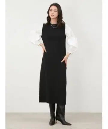 MilaOwen 퍼프 블라우스 니트 도킹 원피스