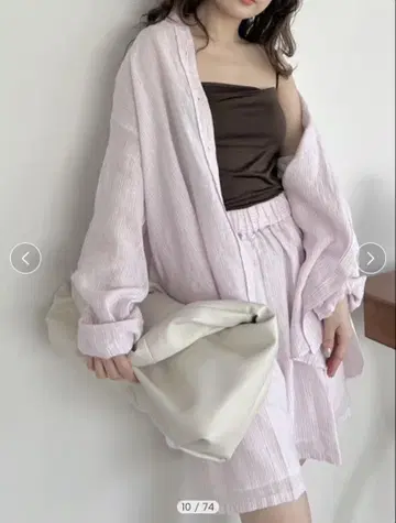 새상품급 미라 오웬 프렌치 린넨 오버 사이즈 셔츠 라이트 핑크