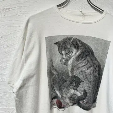 90년대 고양이 아트 T셔츠 빈티지 애니멀 싱글 스티치
